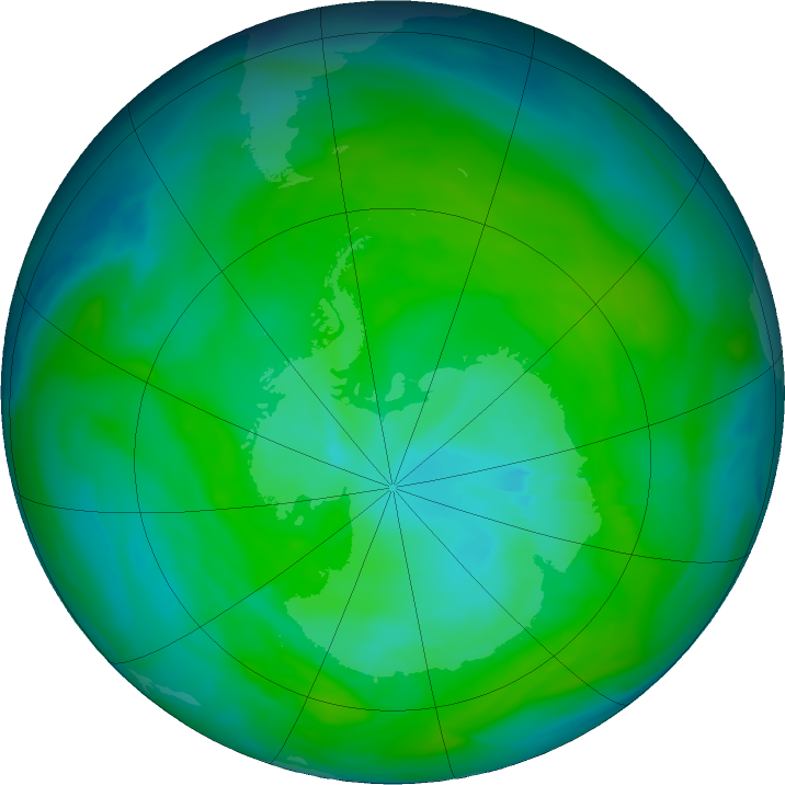 Antarctic ozone map for 01 January 2018